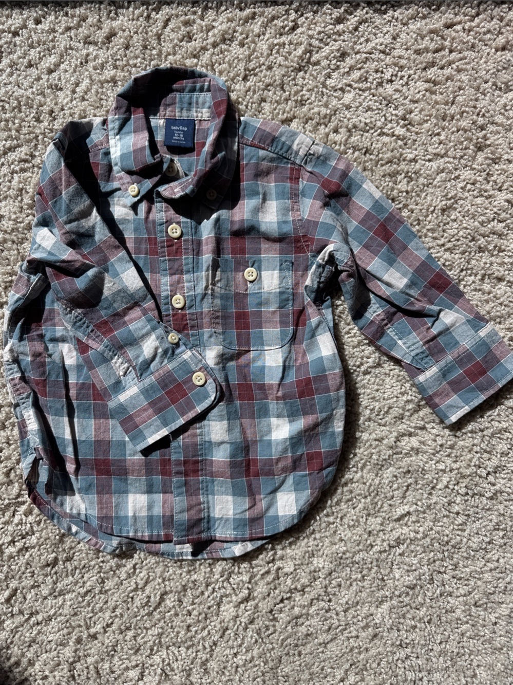 GAP Boys Plaid Button-Down Shirt in Blue & Burgundy